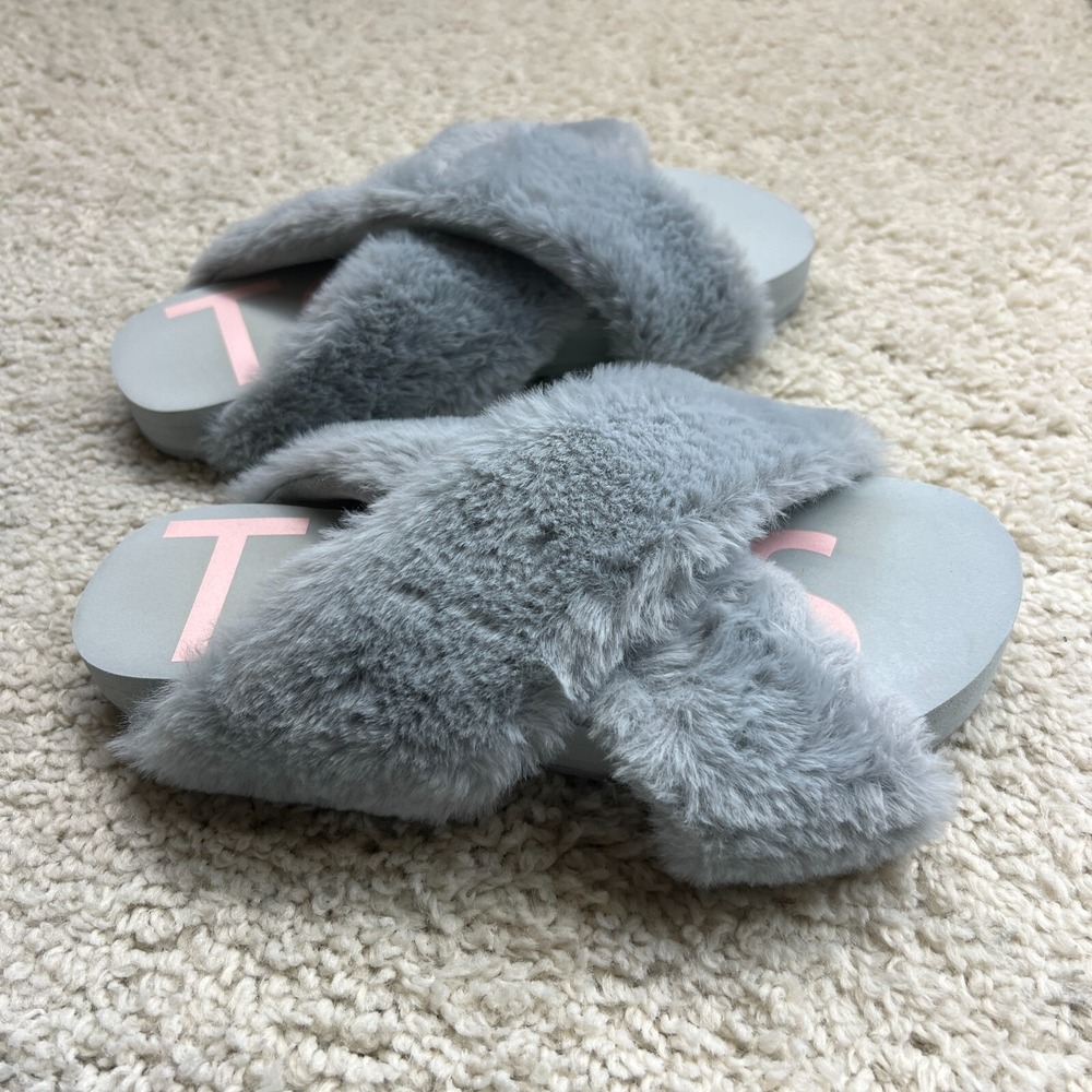 Toms Susie‎ Faux Fur Slippers Slides Womens Size 9 Gray Casual Comfort Cozy